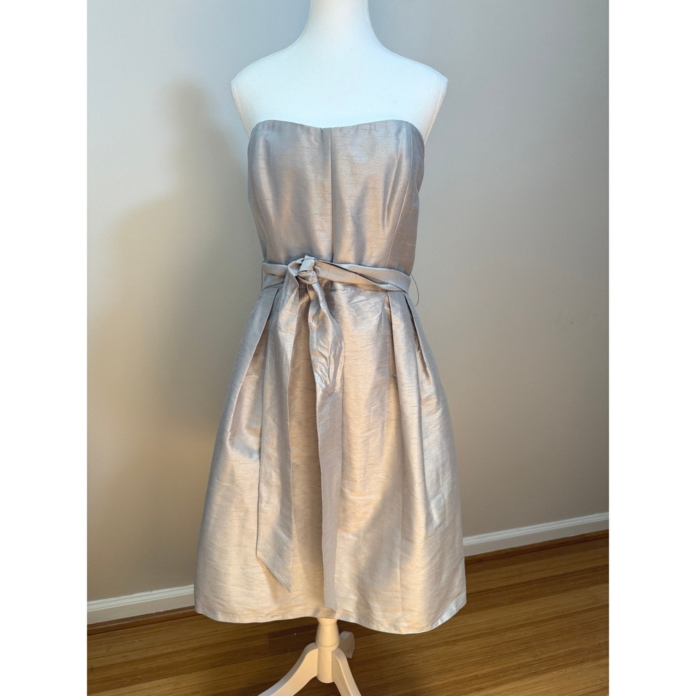 JS Boutique Strapless Cocktail Dress 16 Silver Tie Waist Cocktail Shimmer